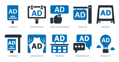 A set of 10 ads and marketing icons as ad board, advertisement, advertisement board