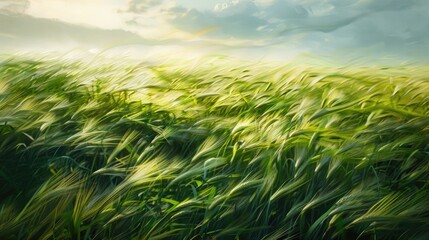 Naklejka premium A wheat field covered in green vegetation