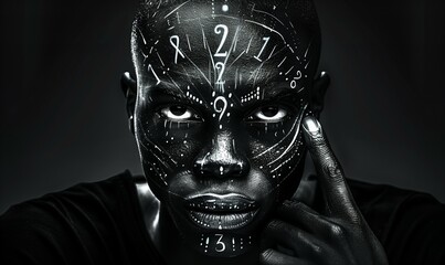 A man with symbols on his face