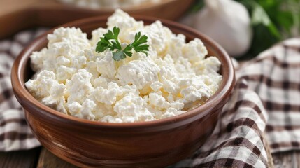 Bowl of Cottage Cheese with Fresh Parsley