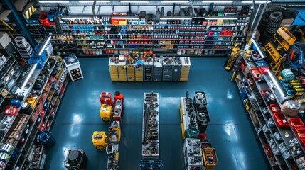 A store filled with various types of tools neatly organized on shelves and displays, creating a comprehensive selection for customers