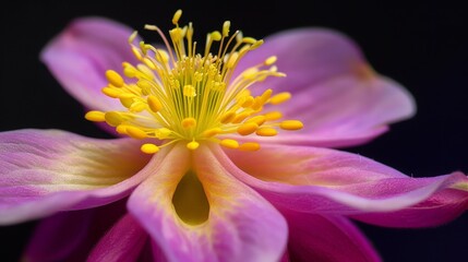 Pink flower close-up with yellow stamens