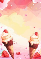 Assorted Scoops of Ice Cream With Sprinkles and Berries on a Pastel Pink Surface