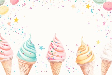 Colorful Ice Cream Cones With Sprinkles Against a Bright Blurred Background - 794771542