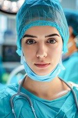 Female Surgeon in Scrubs Ready for Operation in a Hospital Operating Room