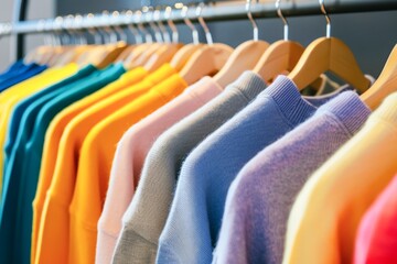 Colorful Assortment of Hooded Sweatshirts Hanging in a Modern Wardrobe