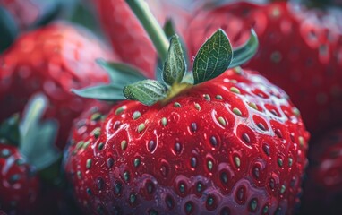 Close-Up View of Fresh, Ripe Strawberries With Water Droplets