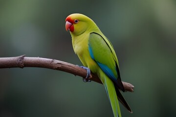 Ring-necked parakeet sits on a branch, nature photo Generative AI