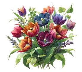 Obraz na płótnie Canvas Watercolor of Tulip Flowers Bouquet