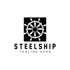 simple marine vehicle ship steering logo design illustration ship steering wheel for product branding template icon