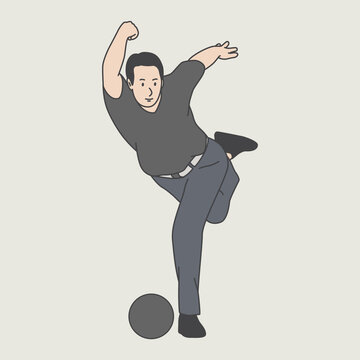 character illustration design. illustration of a person who has thrown a bowling ball. bowler character design