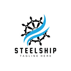 simple marine vehicle ship steering logo design illustration ship steering wheel for product branding template icon