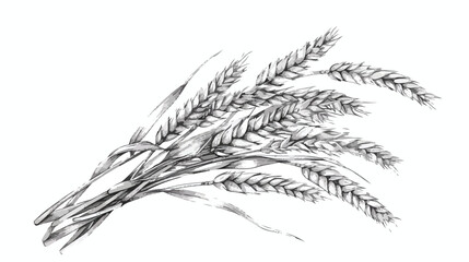 Bouquet of wheat ears hand drawn with contour lines 