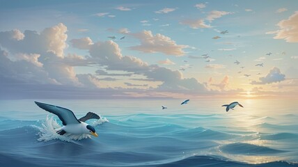 Fototapeta premium seagulls on the beach World Ocean Day Background