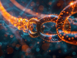 Futuristic blockchain technology encrypting a financial transaction, visualized as digital pathways of secure data exchange