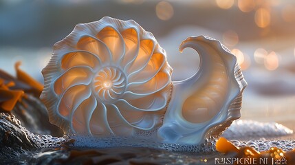Discover the elegant symmetry of a seashell's spiral, its smooth curves evoking the timeless perfection of the Fibonacci sequence.