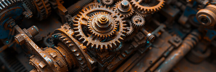Mechanical precision in an array of steel gears. symbolizing the intricate workings of technology and time - obrazy, fototapety, plakaty
