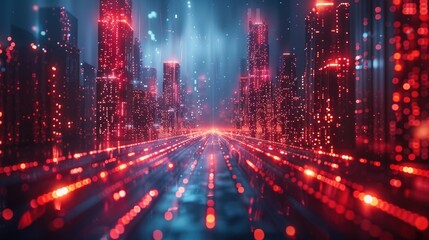Secure payment gateway, visualized as a fortified digital bridge in a neon-lit cyberpunk cityscape