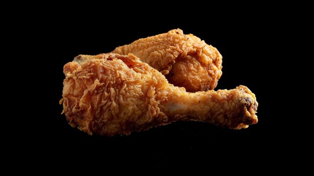 Tempting image of Southern comfort food, featuring crispy, golden fried chicken, seasoned perfectly, on a minimalist isolated background