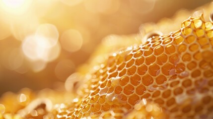 Honeycomb close up and blurred background with copy space
