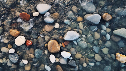 small decorative stones on the river bank