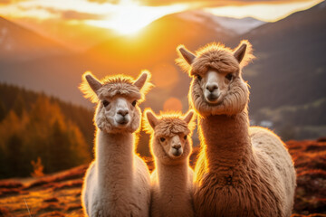 Fototapeta premium Scene is peaceful and serene with alpacas