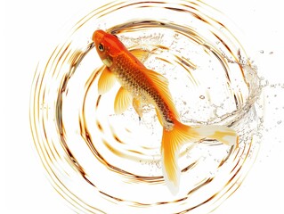 Goldfish in water splash isolated on white background,top view