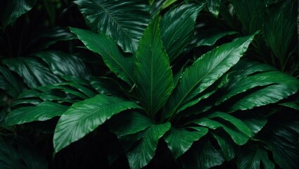 Close-up of group of tropical leaf plants in dark green texture. creative nature concept Abstract green leaf texture, abstract pattern, nature background