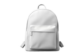 Front view of white textile backpack isolated on white