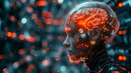 Obraz na płótnie Canvas Futuristic Brain-Computer Interface: Illuminated Intelligence