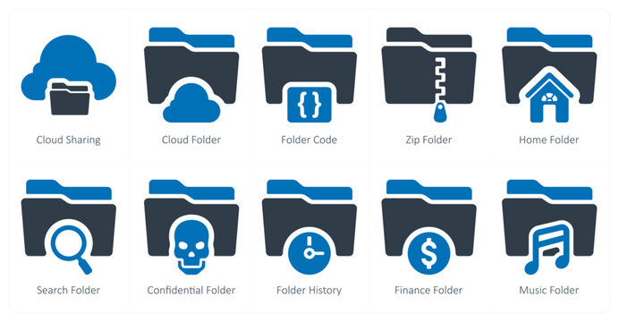 A set of 10 Folder icons as cloud sharing, cloud folder, folder code
