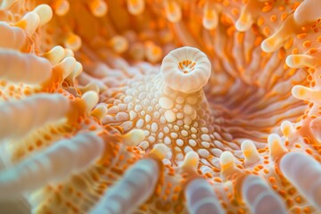 Detailed view of an orange and white flower showcasing intricate textures and patterns