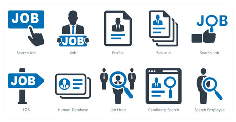 A set of 10 Human Resources icons as search job, job, profile