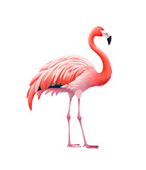 Elegant cartoon flamingo standing gracefully with detailed pink feathers. isolated on a transparent background. Generative AI