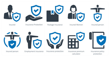 A set of 10 Insurance icons as insured, insurance protection, package insurance - obrazy, fototapety, plakaty