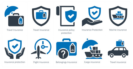 A set of 10 Insurance icons as travel insurance, insurance policy protection, insurance protection