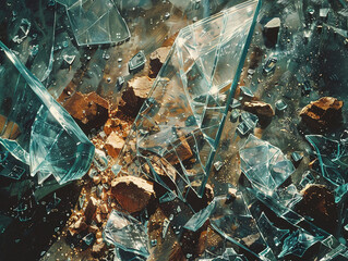 Image of broken glass, scattered shards of glass