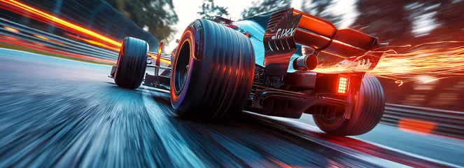Naadloos Fotobehang Airtex back of formula one racing car fast driving on race track © alexkoral