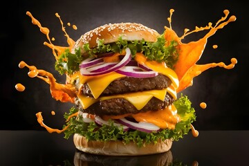 Amazingly delicious cheese burgers generative AI - obrazy, fototapety, plakaty