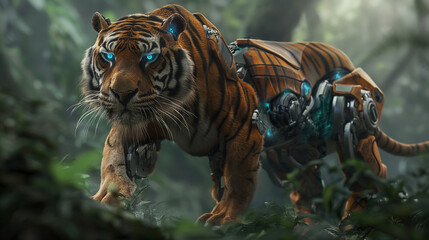 Blue eyes tiger in the wild - obrazy, fototapety, plakaty