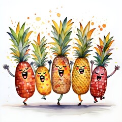 Funky Pineapple Party: Quirky and fun pineapples dancing in a tropical celebration