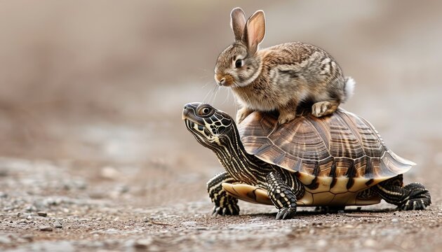 A turtle and a rabbit are on top of each other by AI generated image