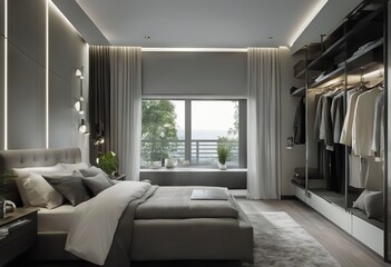 bedroom walk closet grey white Modern