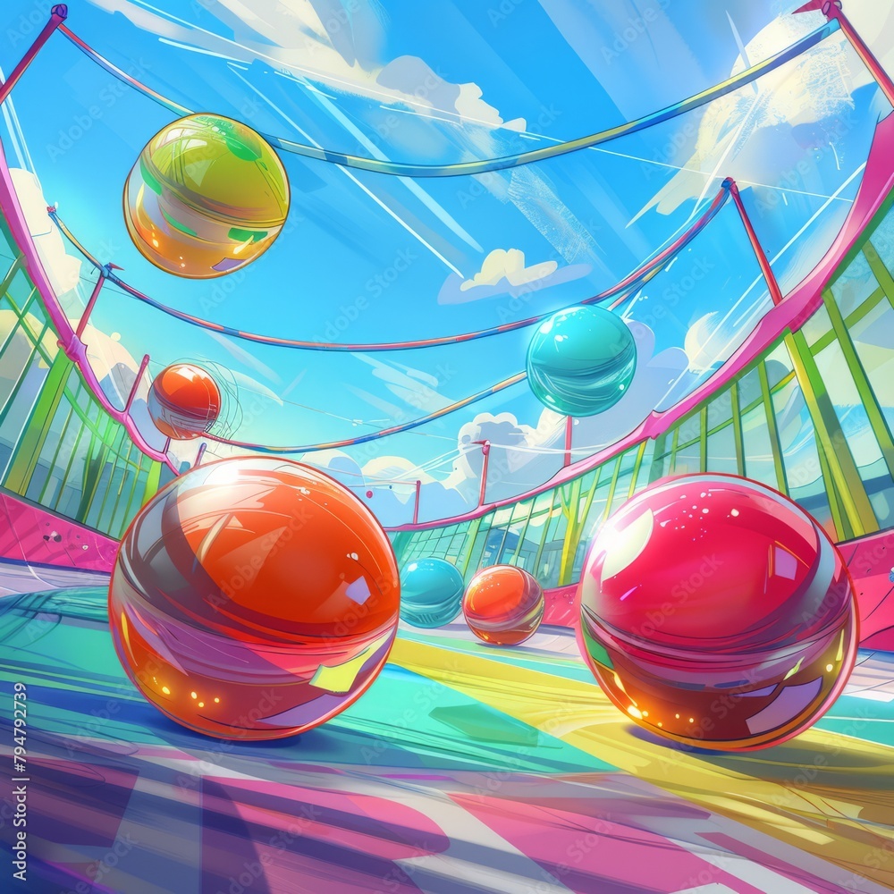 Poster A colorful scene of many balls in a ring