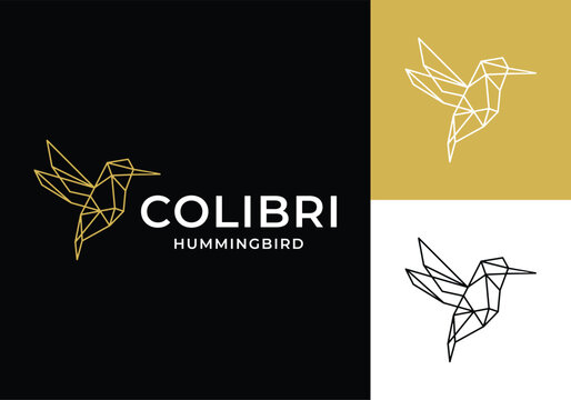 hummingbird colibri line art origami logo icon vector design illustration
