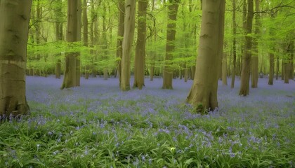 A tranquil woodland with a carpet of bluebells
