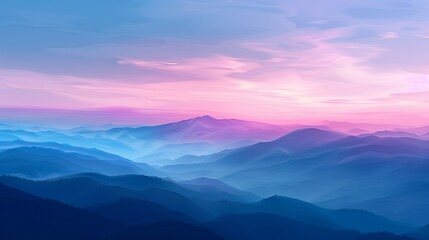 Obraz premium Gradients of dawn or dusk skies, capturing the serene moments of daybreak or twilight. Layered mountain landscape at dawn with mist