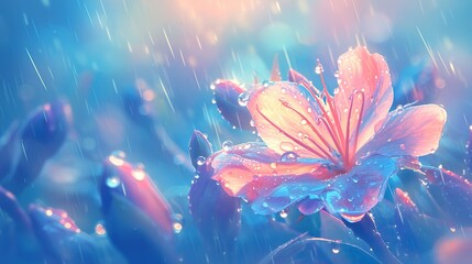 Fototapeta na wymiar Abstract macro photo Artistic flower with water drops background ,Generative ai,