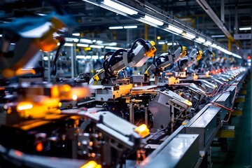 Fototapeta premium automotive assembly line in car manufacturing progression