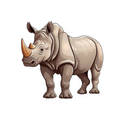 Fototapeta premium Sturdy cartoon rhinoceros with a prominent horn, portrayed in a detailed vector style. Generative AI